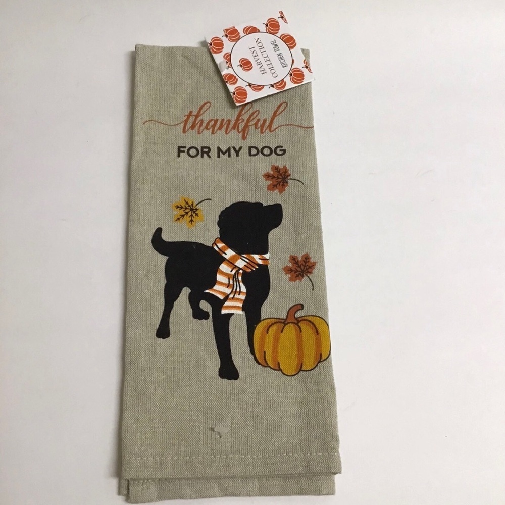 Fall Thankful For My Dog Kitchen Towel 100% Cotton Autumn Hand Tea Farmhouse NEW